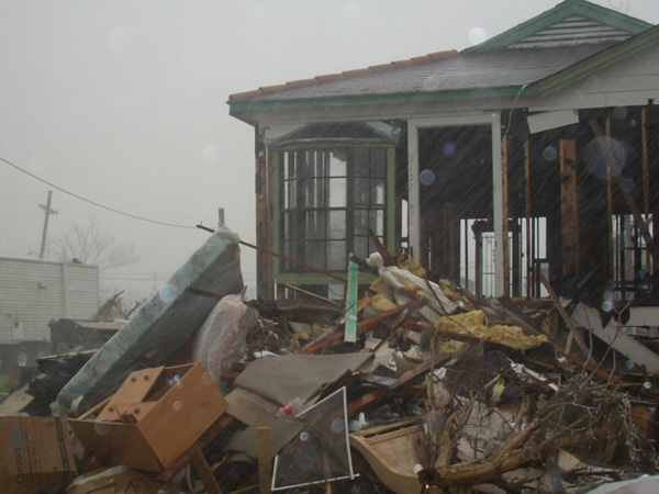 Damage done by Hurricane Katrina in the lower 9th Ward.