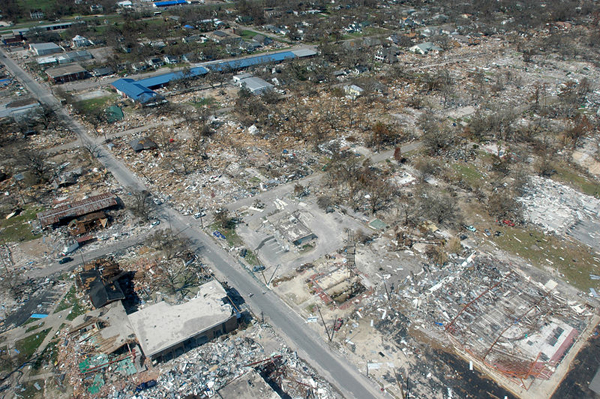 Destroyed houses in Gulfport, Mississippi.