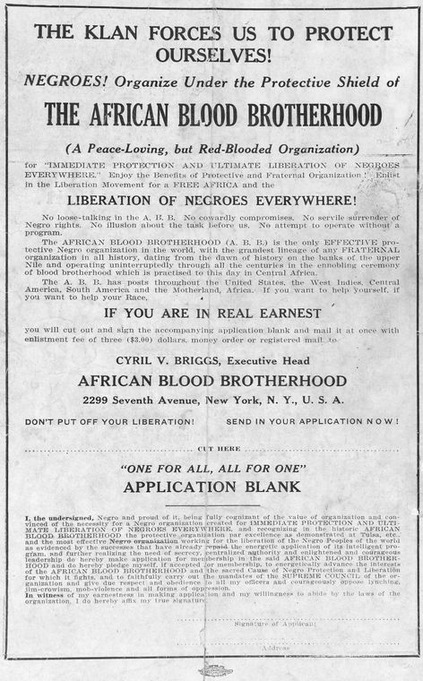 African Blood Brotherhood membership application.