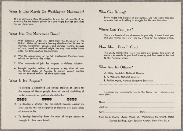 Flyer for March on Washington Movement, 1941 (Slide 2).
