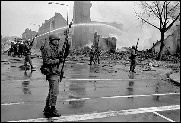 Burned streets of Washington D.C., 1968.